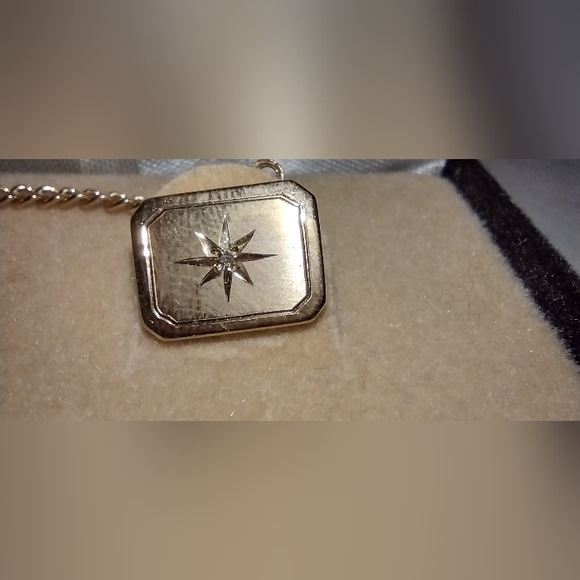 FOSTER GOLDTONE w/ Diamond, TIE TACK PIN in Box - Picture 2 of 3